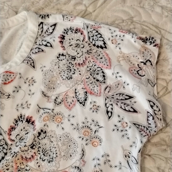 Lands' End Shirt Womens XS White Floral Short Sleeve Loose Fit Light - Picture 7 of 8